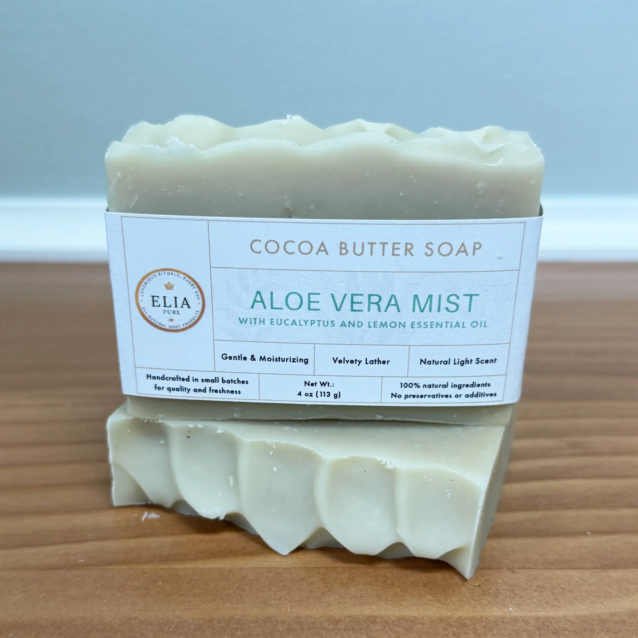 Handmade cocoa butter soap with aloe vera and essential oils