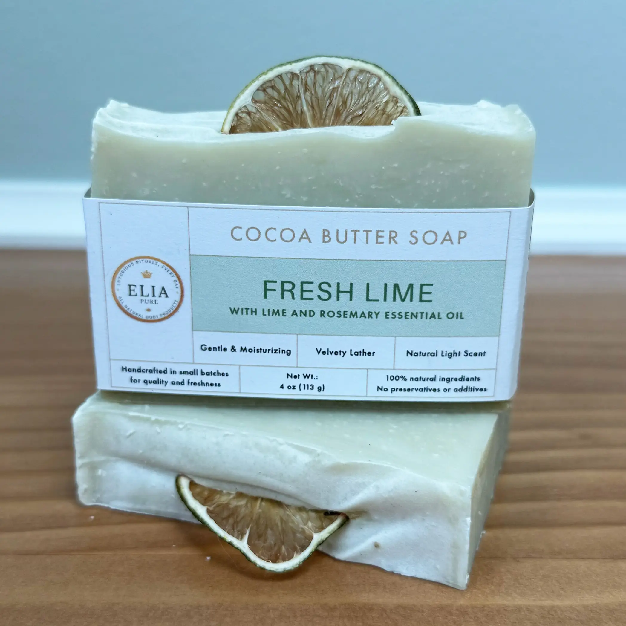 Fresh Lime cocoa butter soap with lime slice decoration