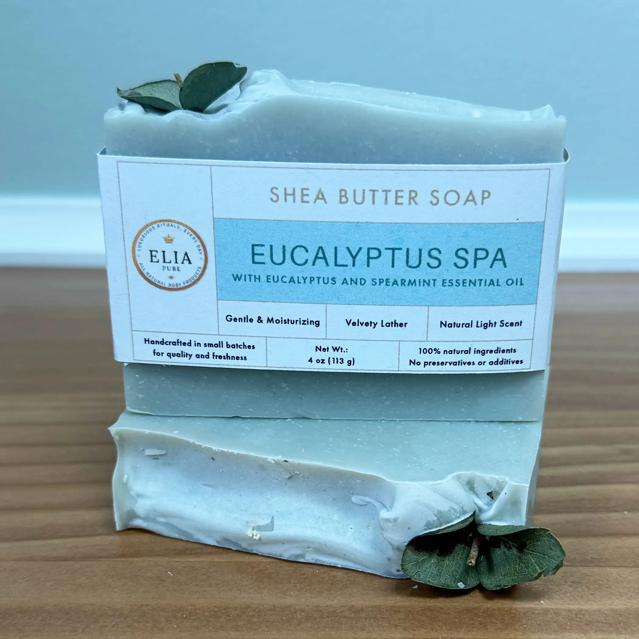 Handmade shea butter soap with eucalyptus and spearmint essential oils