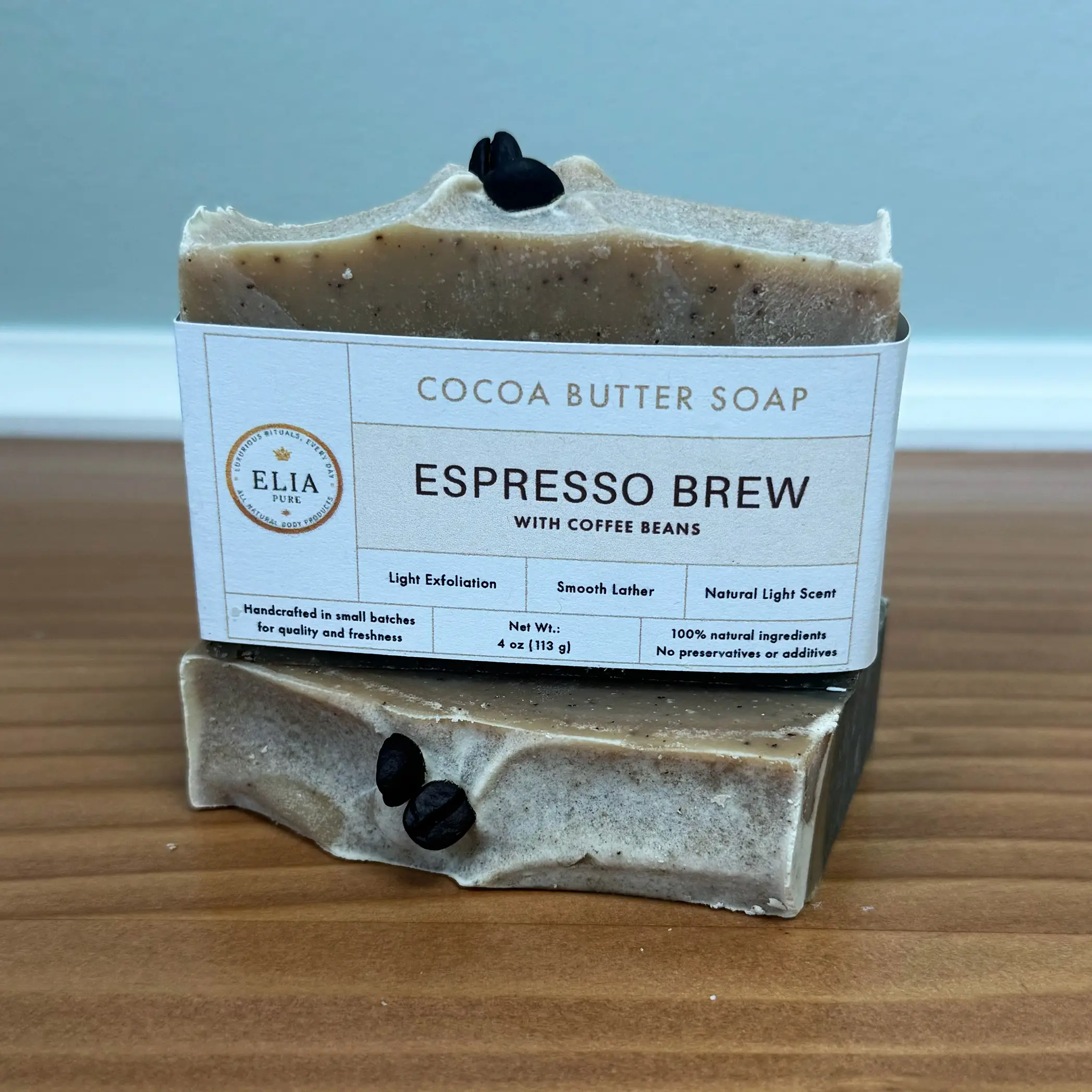 Espresso Brew cocoa butter soap with coffee beans